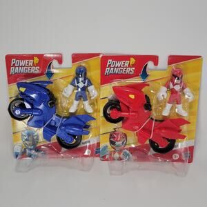 Playskool Heroes Power Rangers Red & Blue Shark Cycle Motorcycle & Figure Lot